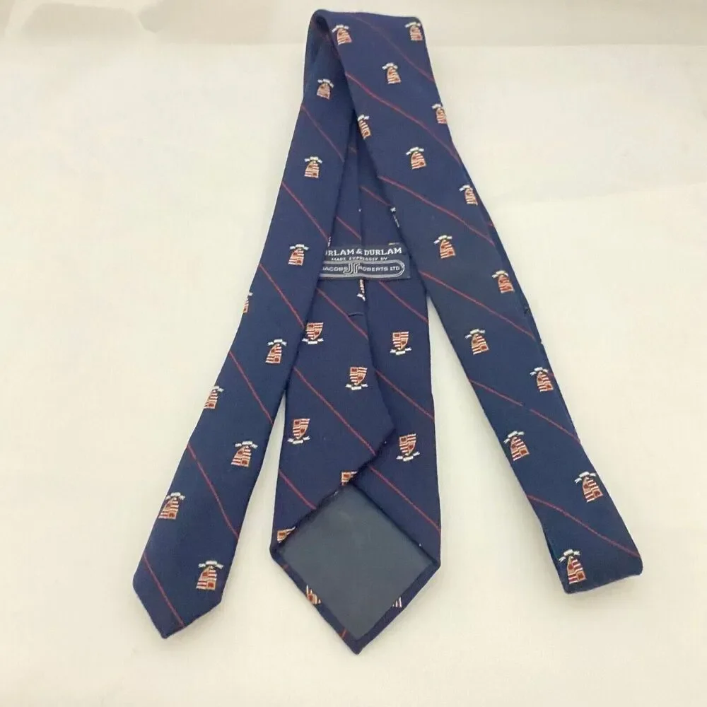 #5629 Jacobs Roberts Durlam and Durl am Blue Crest Novelty Mens Necktie, Tie